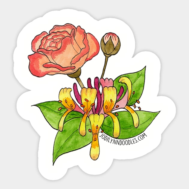 June Birth Flower - Rose and Honey Suckle Sticker by JodiLynnDoodles